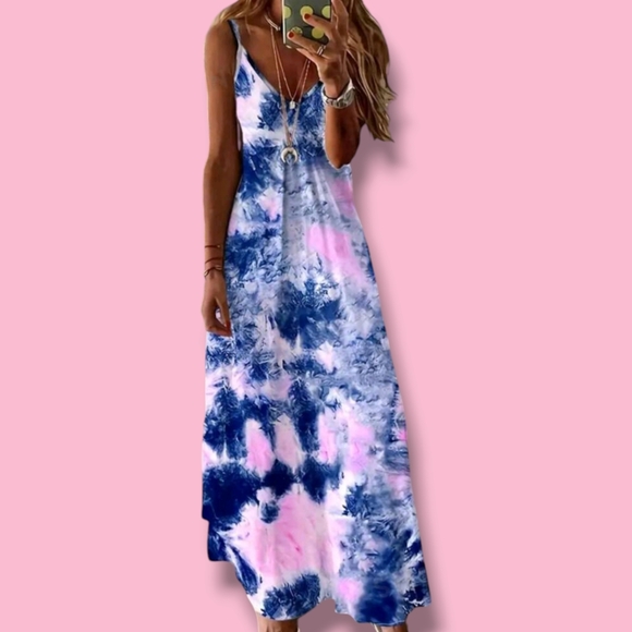 Tiedye Spaghetti Strap Maxi Dress - Picture 1 of 3